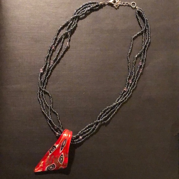 Fire-Blown Art Glass Pendant Necklace Red - Picture 2 of 10